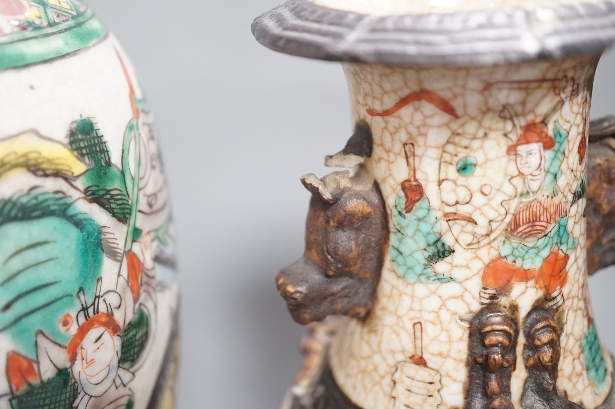 A pair of Chinese crackle glaze vases, a similar vase and cover, and another, late 19th/early 20th century (4), tallest 29 cms high.